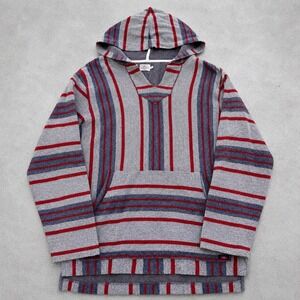 Faherty Brand Baja Hoodie Striped Grey Red Navy Blue Pullover Size M